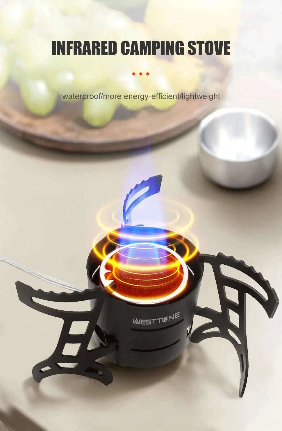 Infrared Camping Stove 2600W Windproof Gas Burner-Black