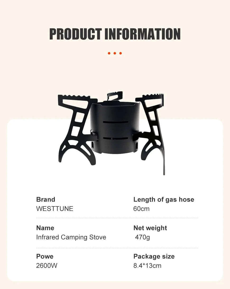 Infrared Camping Stove 2600W Windproof Gas Burner-Black