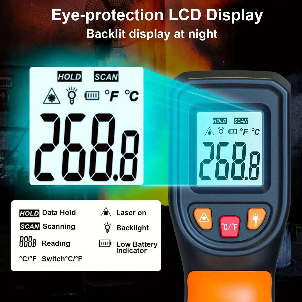 Infrared Laser Temperature Gun -50°C to 600°C Digital IR Thermometer-T600A
