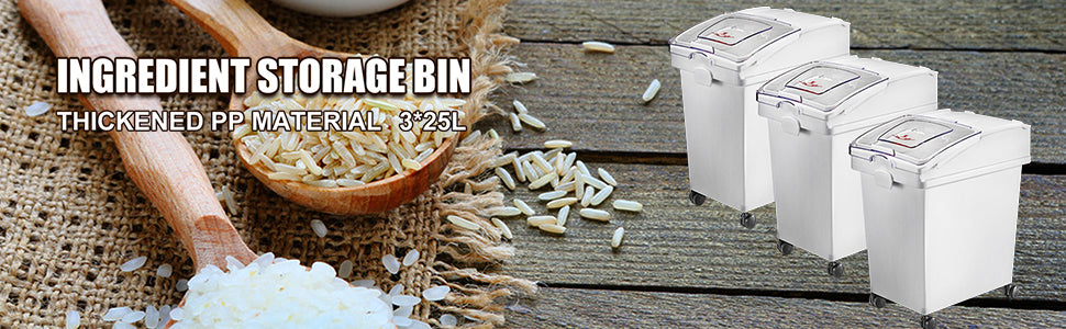 25L Ingredient Storage Bin with Scoop & Wheels Dustproof Container