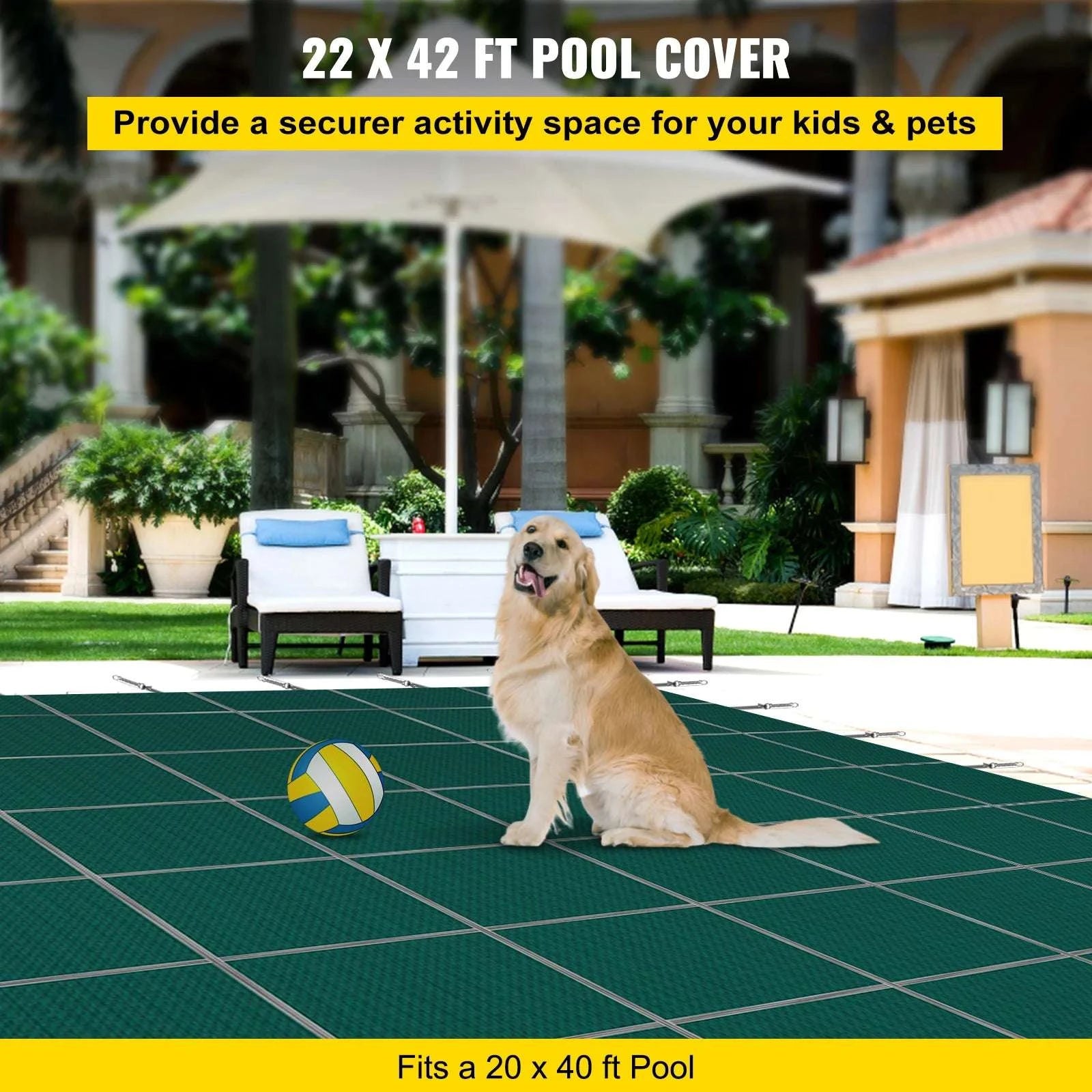 Inground Pool Safety Cover with Mesh Drain & Secure Anchors-20 x 40 ft / United States