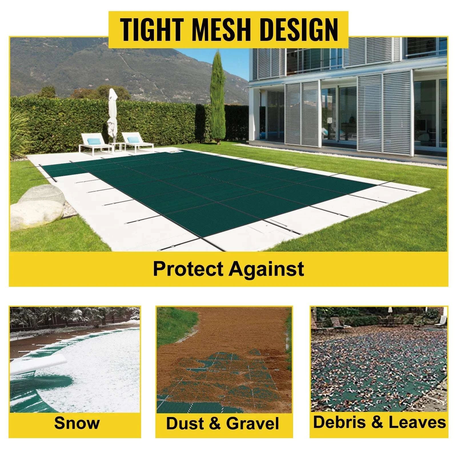 Inground Pool Safety Cover with Mesh Drain & Secure Anchors-20 x 40 ft / United States
