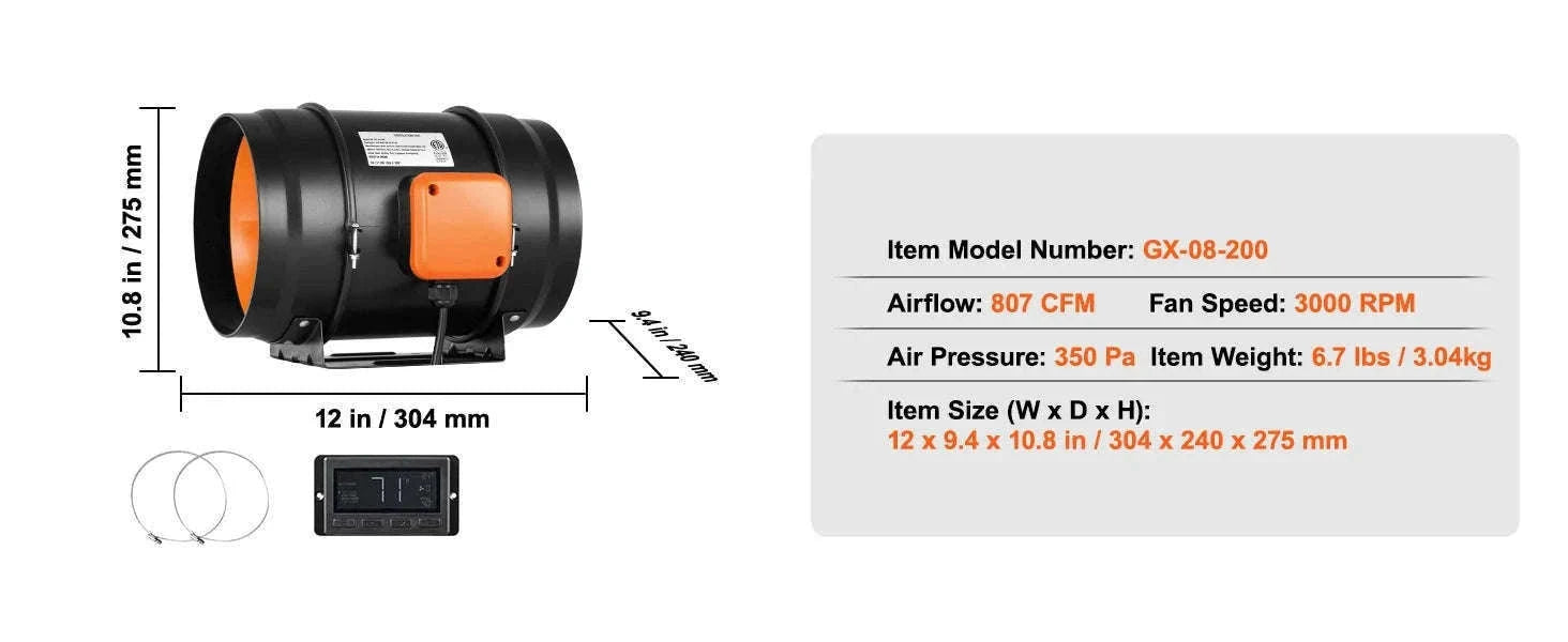 Inline Duct Fan with Temperature Humidity Controller-EC 4Inch / Germany