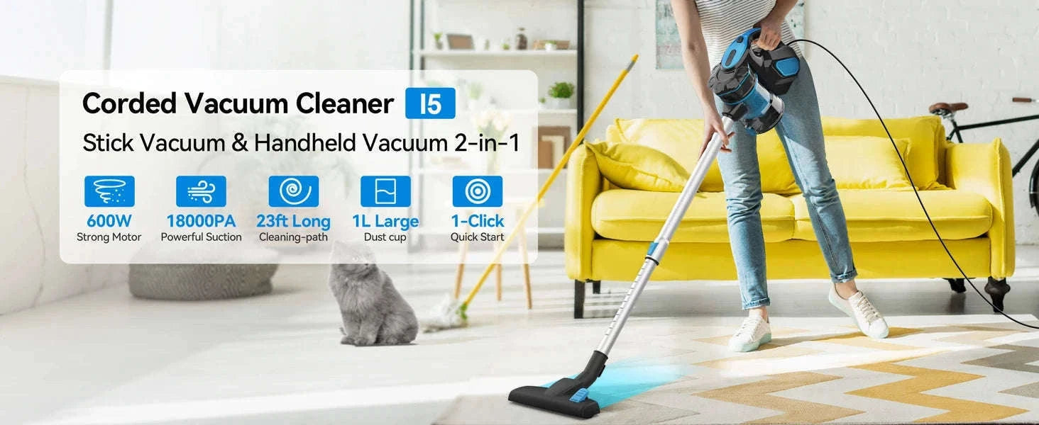 INSE I5 Corded Stick Vacuum 600W 18Kpa Lightweight 2-in-1 Cleaner-Red / EU / GERMANY