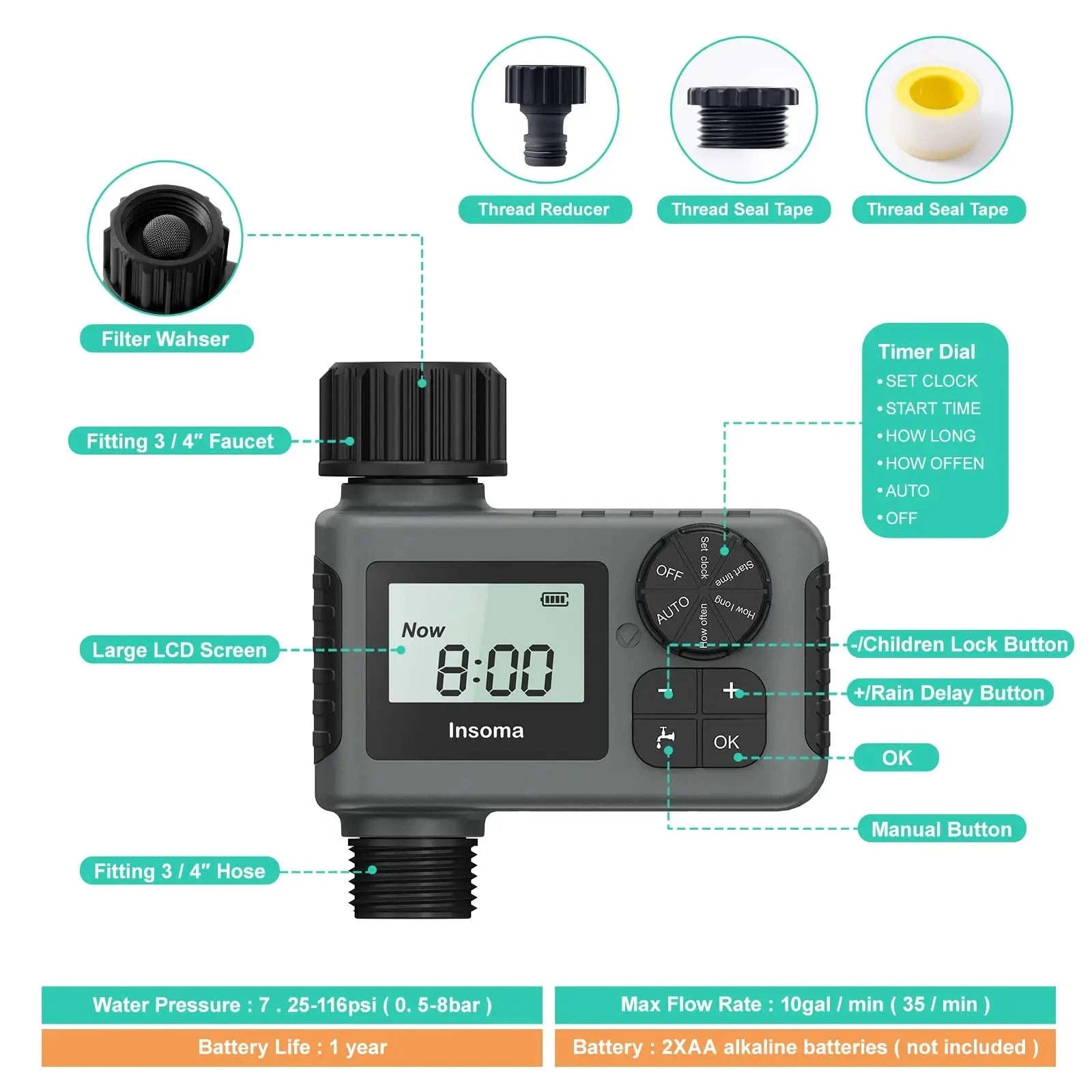 Insoma Automatic Water Timer Intelligent Irrigation System-NPT type
