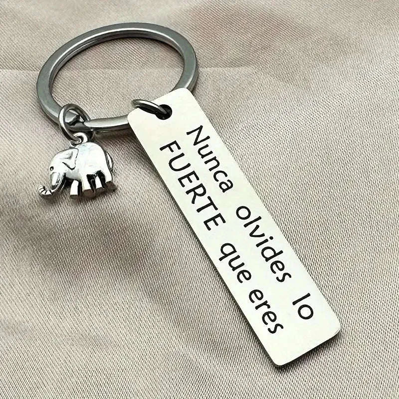 Inspirational Positive Energy Elephant Stainless Steel Keychain-MULTI