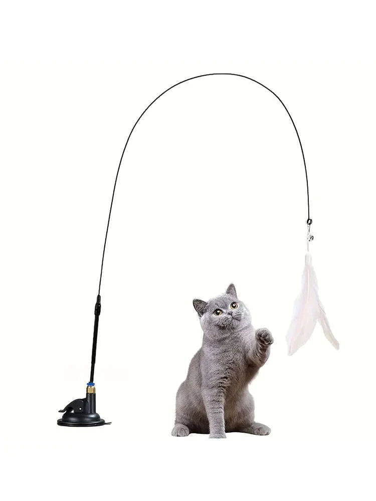Interactive Cat Toy Teaser with Bell & Feather Wand-Black Enhanced