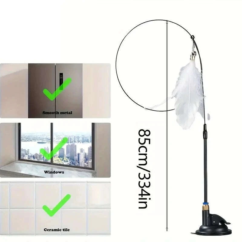 Interactive Cat Toy Teaser with Bell & Feather Wand-Black Enhanced