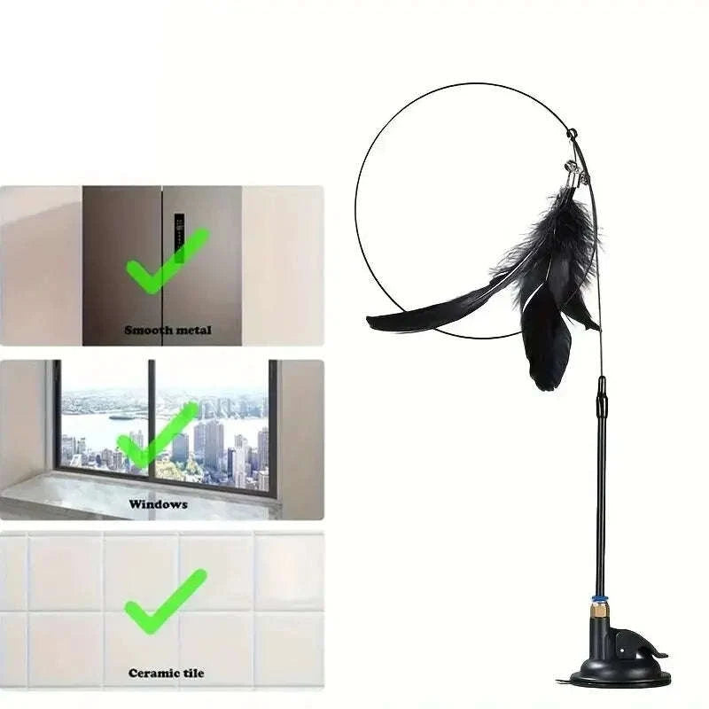 Interactive Cat Toy Teaser with Bell & Feather Wand-Black Enhanced