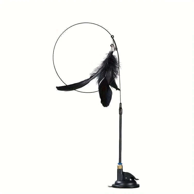 Interactive Cat Toy Teaser with Bell & Feather Wand-Black Enhanced
