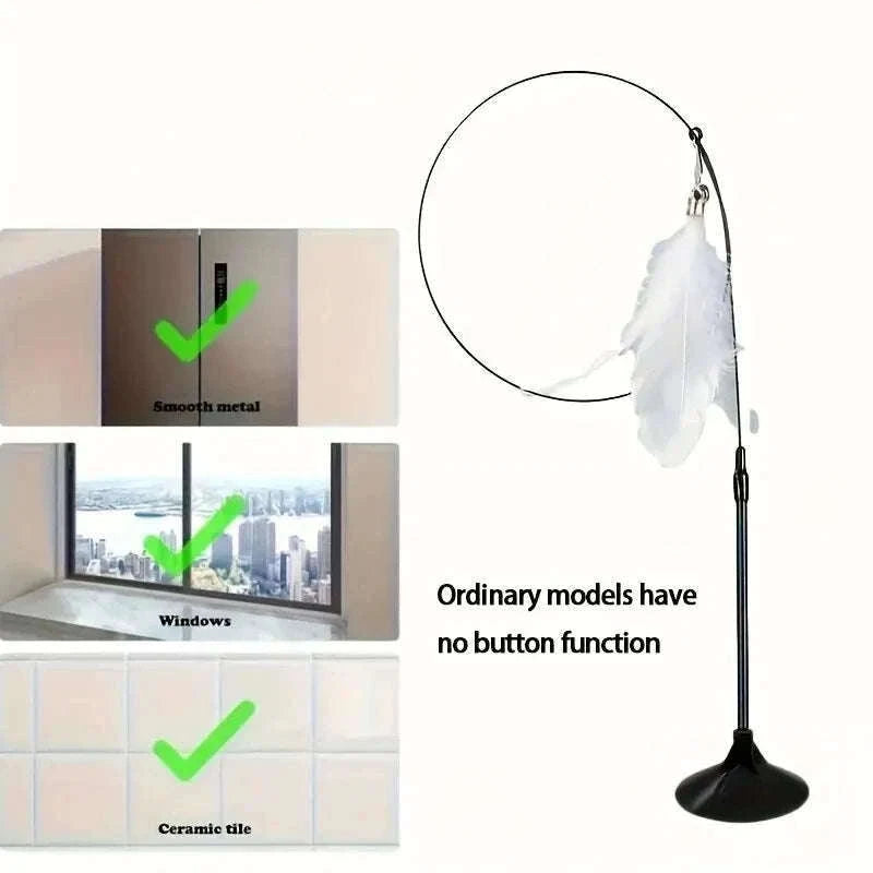 Interactive Cat Toy Teaser with Bell & Feather Wand-Black Enhanced