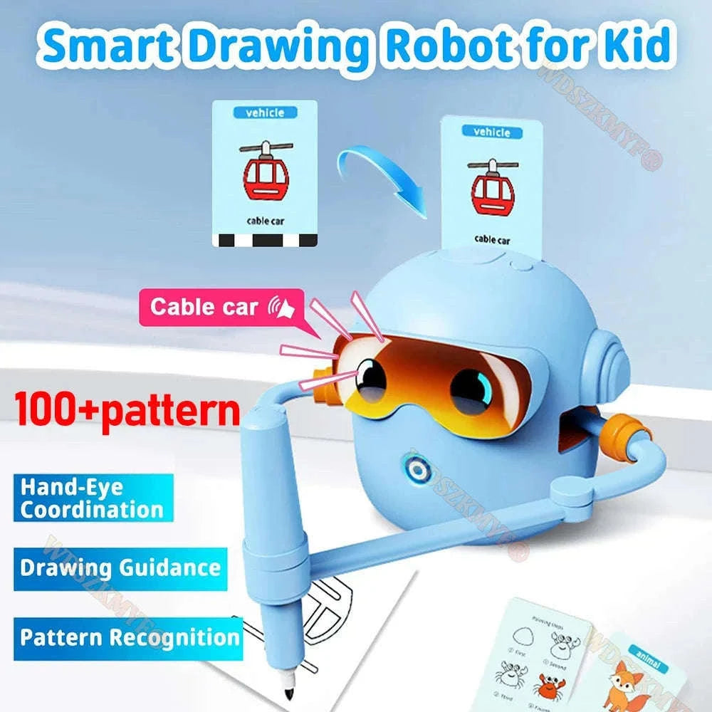 Interactive Drawing Robot for Kids with 100 Cards and Pens-Pink