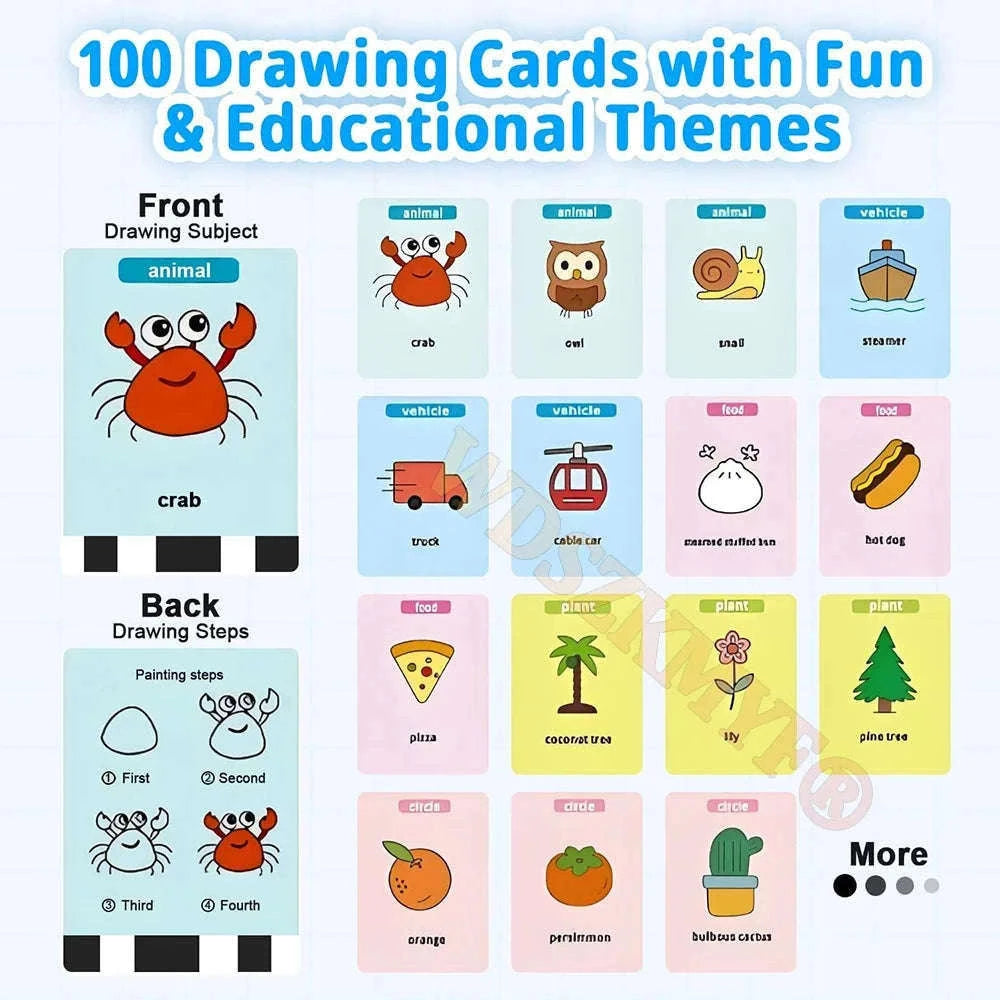 Interactive Drawing Robot for Kids with 100 Cards and Pens-Pink