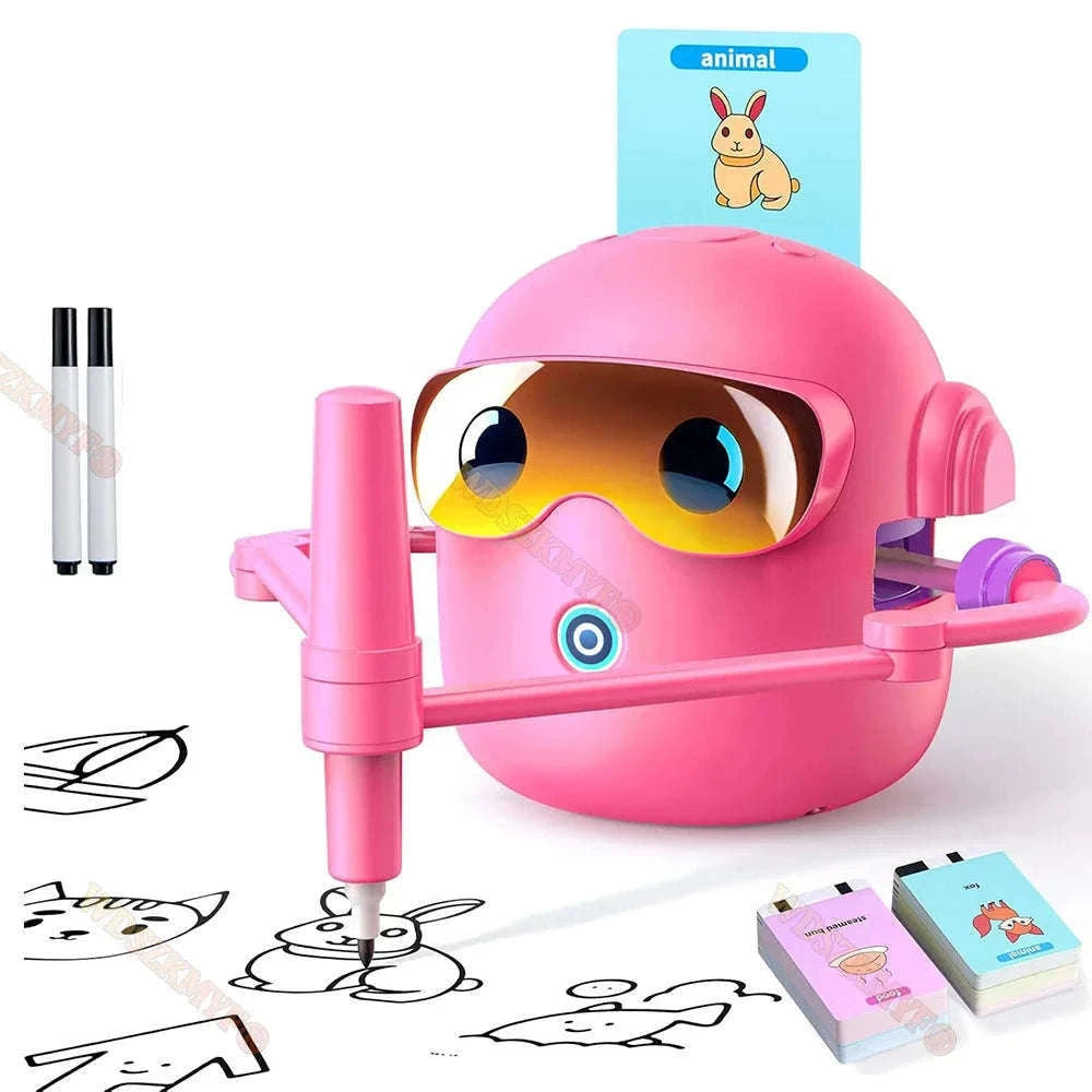 Interactive Drawing Robot for Kids with 100 Cards and Pens-Pink