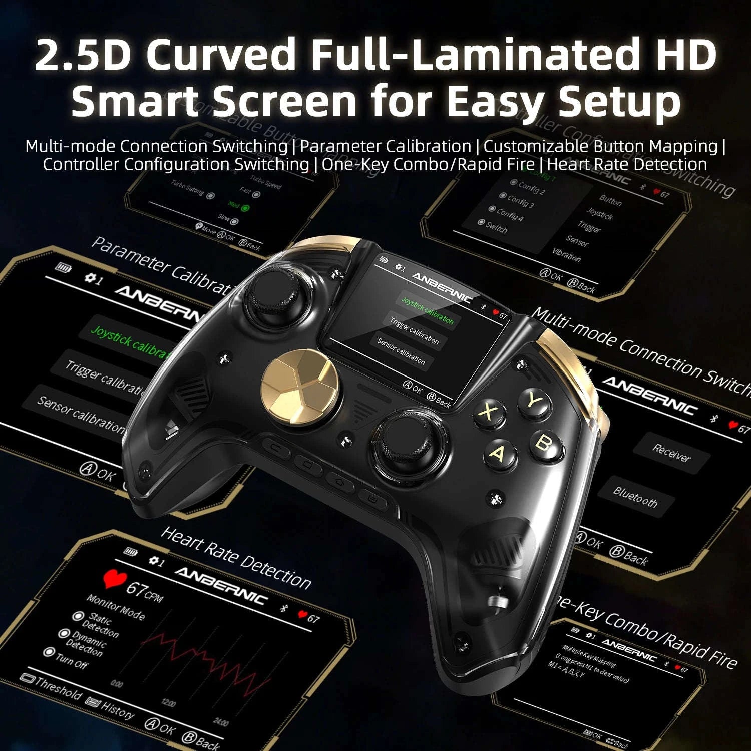 Interactive Screen Wireless Gaming Controller for PC, Steam, Linux, Android, Switch, iOS-Yellow / United States
