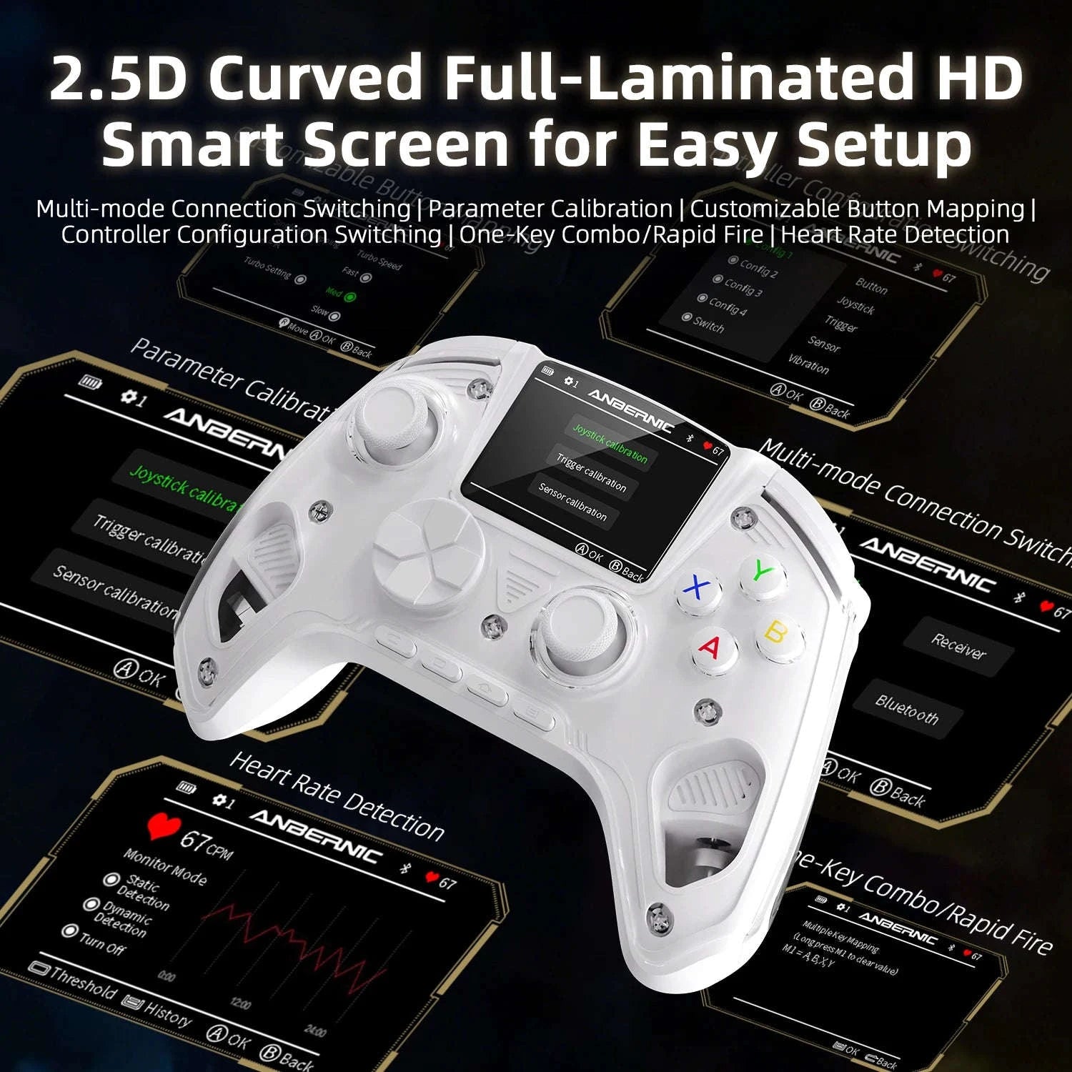 Interactive Screen Wireless Gaming Controller for PC, Steam, Linux, Android, Switch, iOS-Yellow / United States