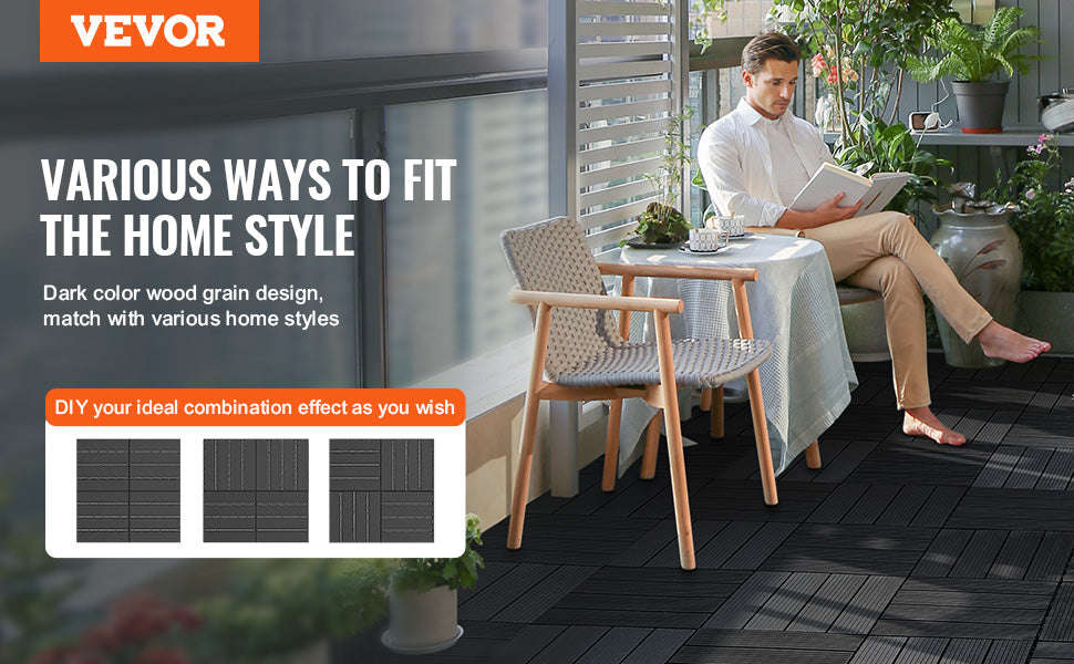 Interlocking Deck Tiles Waterproof Outdoor Flooring for Patio and Poolside-54pcs Dark Brown / United States