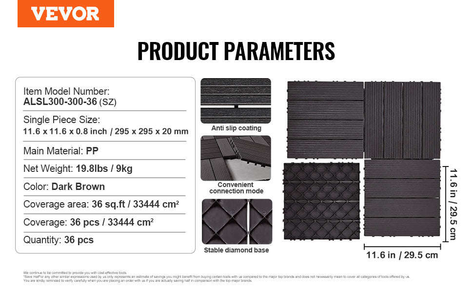 Interlocking Deck Tiles Waterproof Outdoor Flooring for Patio and Poolside-54pcs Dark Brown / United States