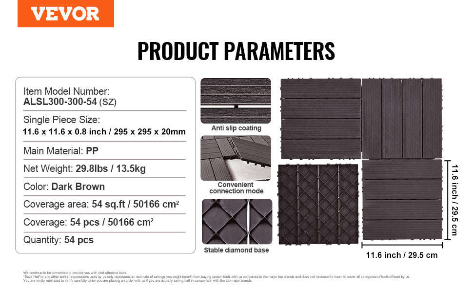 Interlocking Deck Tiles Waterproof Outdoor Flooring for Patio and Poolside-54pcs Dark Brown / United States