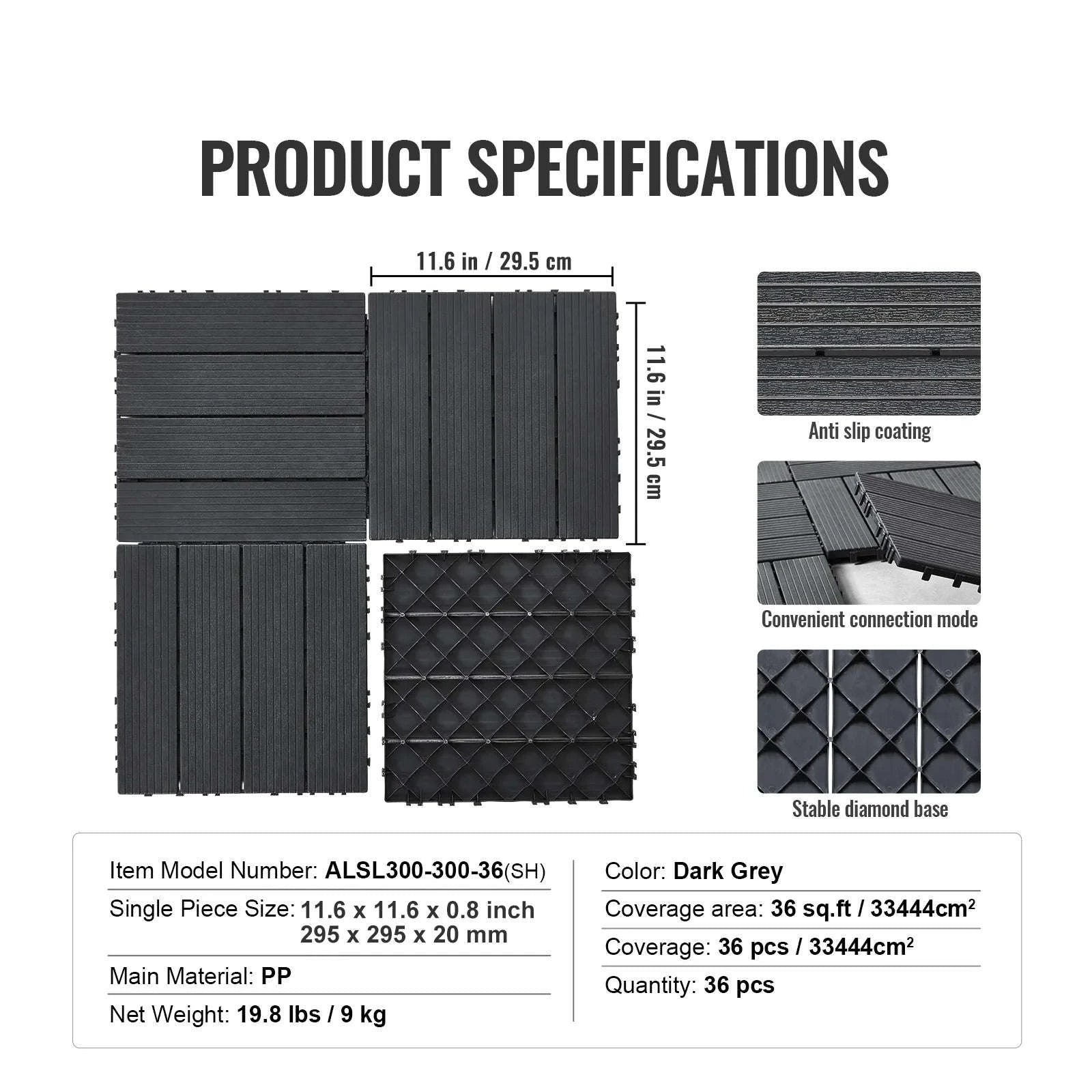 Interlocking Deck Tiles Waterproof Outdoor Flooring for Patio and Poolside-54pcs Dark Brown / United States