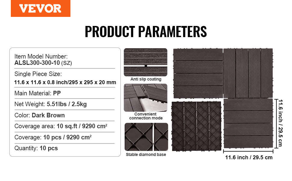 Interlocking Deck Tiles Waterproof Outdoor Flooring for Patio and Poolside-54pcs Dark Brown / United States