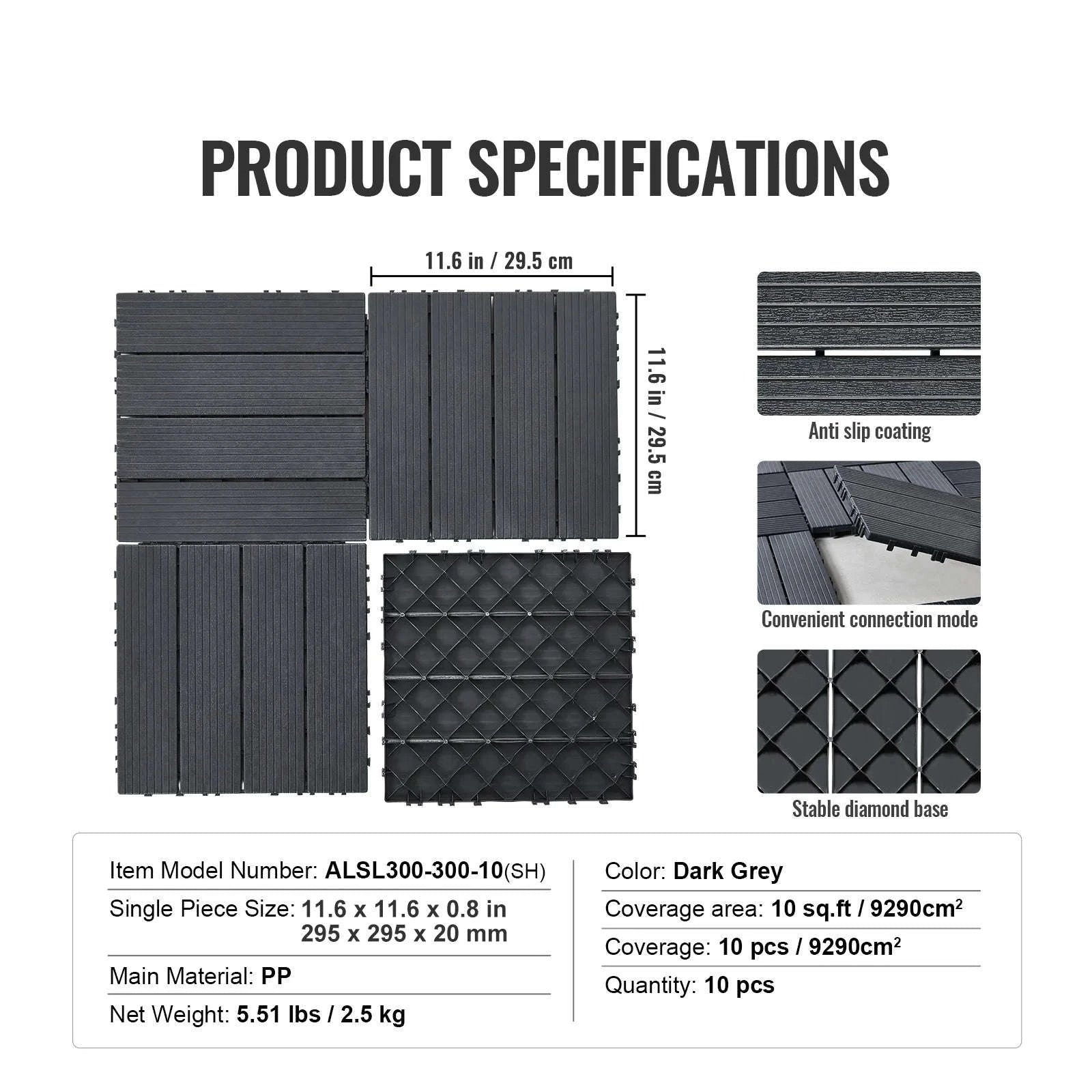Interlocking Deck Tiles Waterproof Outdoor Flooring for Patio and Poolside-54pcs Dark Brown / United States