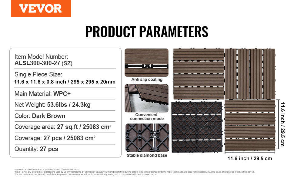 Interlocking Deck Tiles Waterproof Outdoor Flooring for Patio and Poolside-54pcs Dark Brown / United States