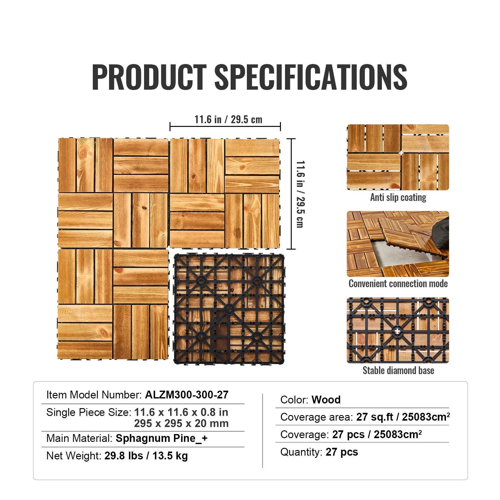 Interlocking Deck Tiles Waterproof Outdoor Flooring for Patio and Poolside-54pcs Dark Brown / United States