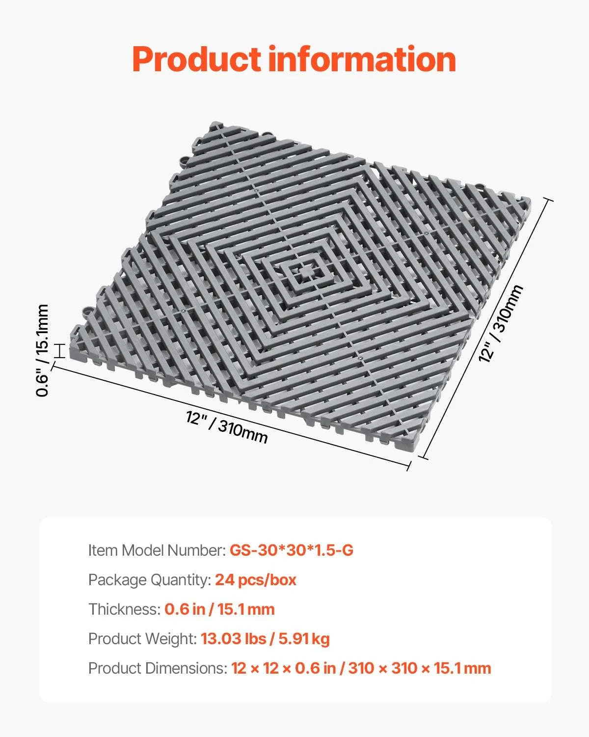 Interlocking Drainage Floor Mats 12x12in Non-Slip Modular Tiles-40 PCS Gray / United States