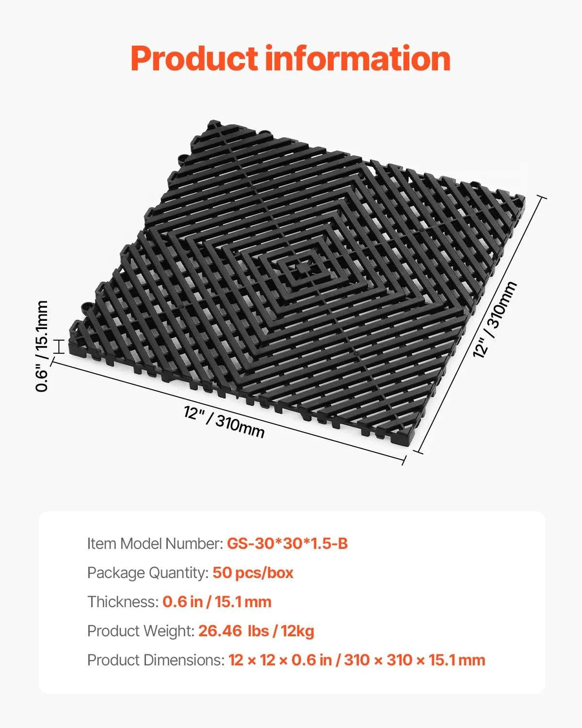 Interlocking Drainage Floor Mats 12x12in Non-Slip Modular Tiles-40 PCS Gray / United States