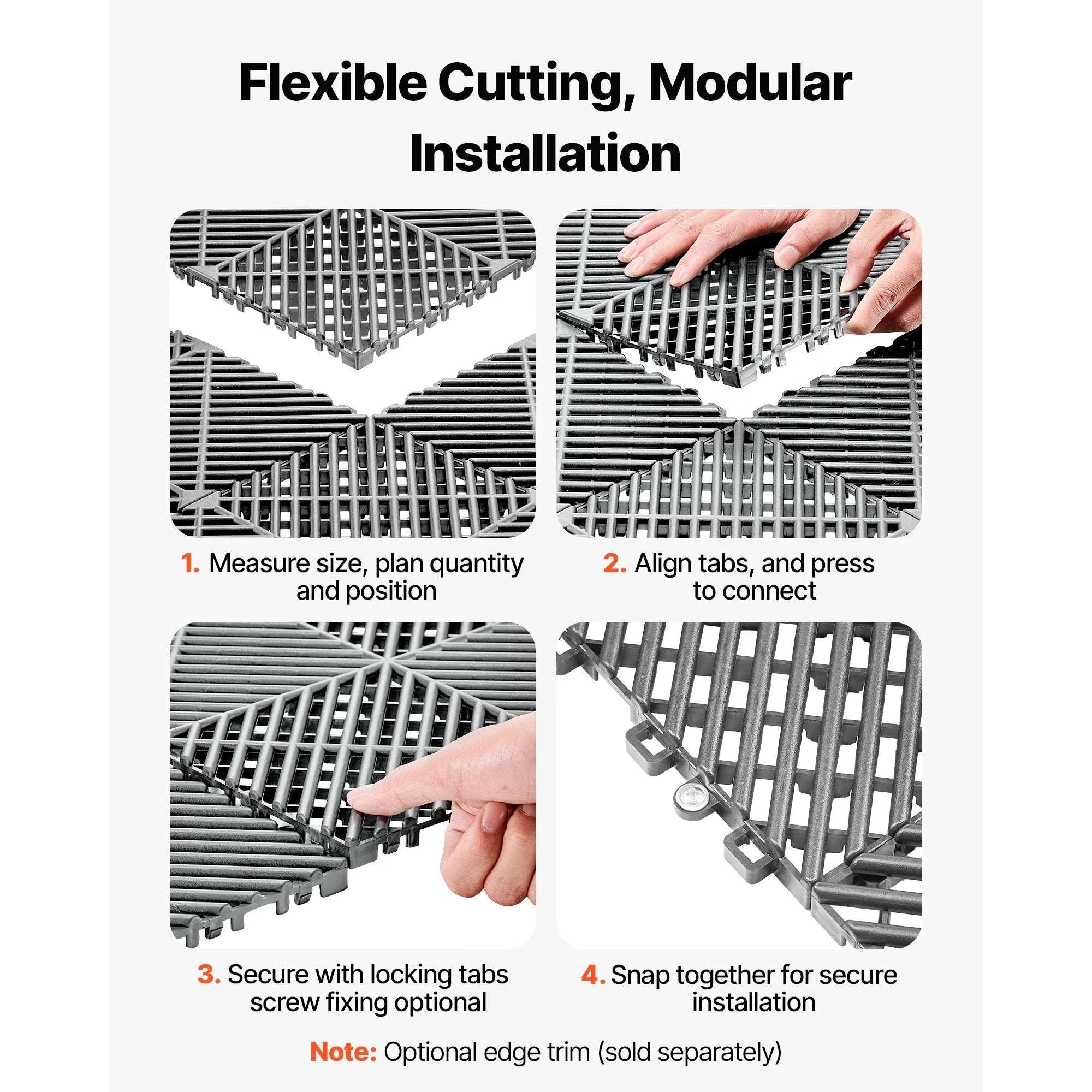 Interlocking Drainage Floor Tiles 12x12 Non-Slip Modular Mats-50pcs Black / United States