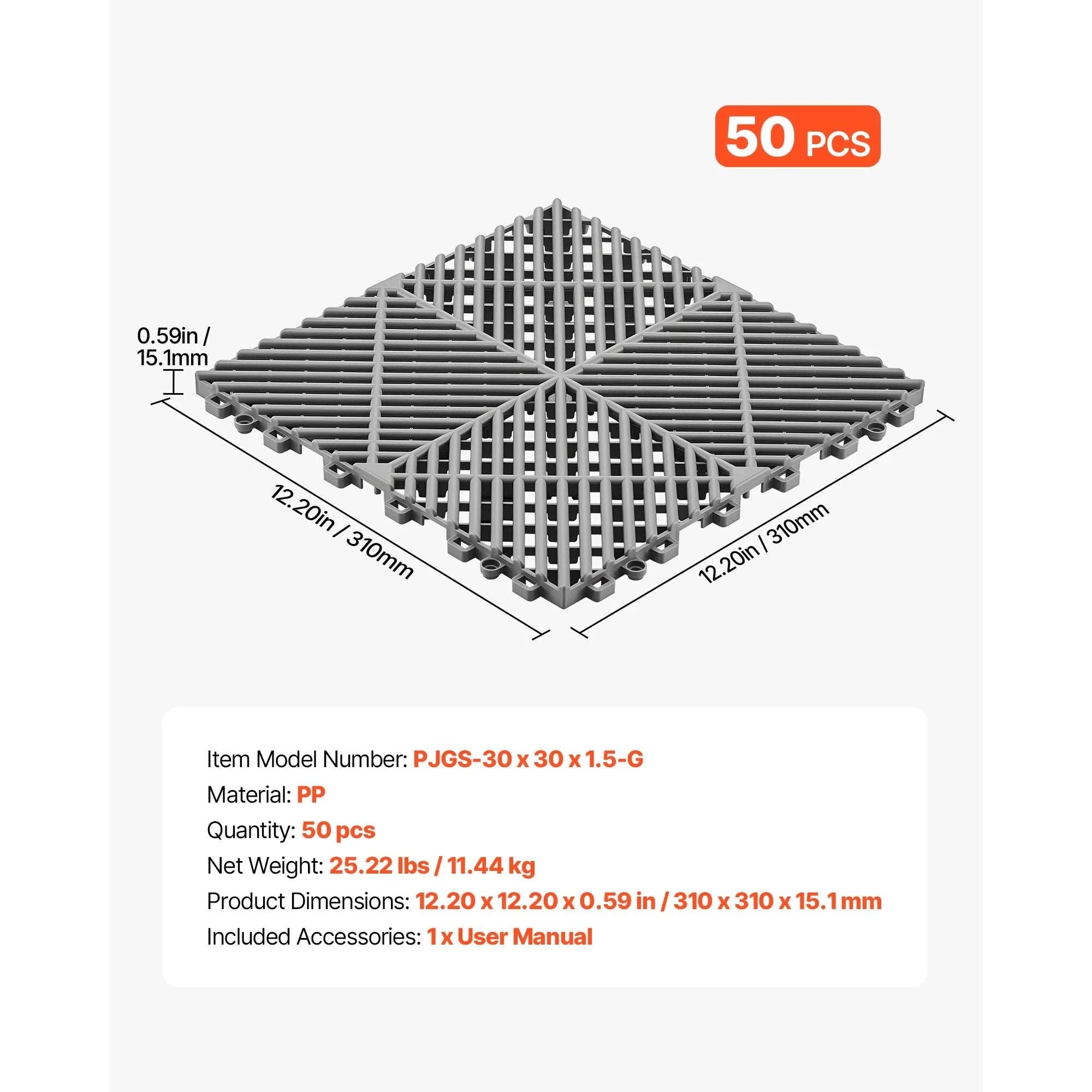 Interlocking Drainage Floor Tiles 12x12 Non-Slip Modular Mats-50pcs Black / United States