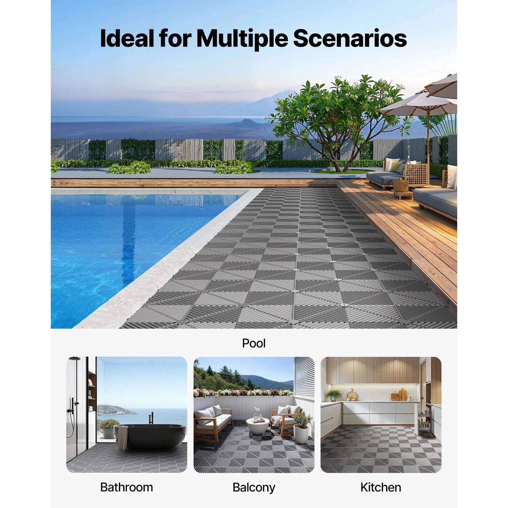 Interlocking Drainage Floor Tiles 12x12 Non-Slip Modular Mats-50pcs Black / United States