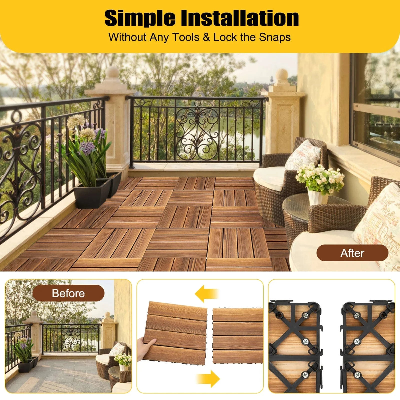 Interlocking Patio Deck Tiles – 36‑Pack Hardwood Flooring Tiles-Brown / GERMANY