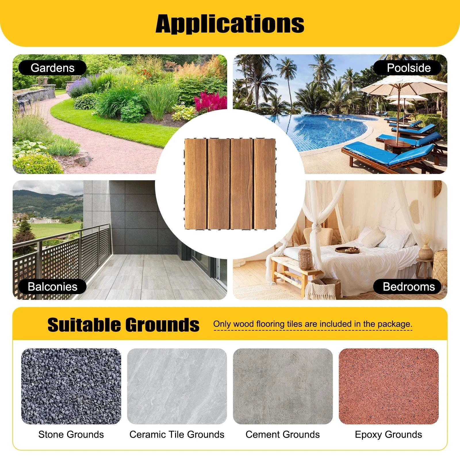 Interlocking Patio Deck Tiles – 36‑Pack Hardwood Flooring Tiles-Brown / GERMANY