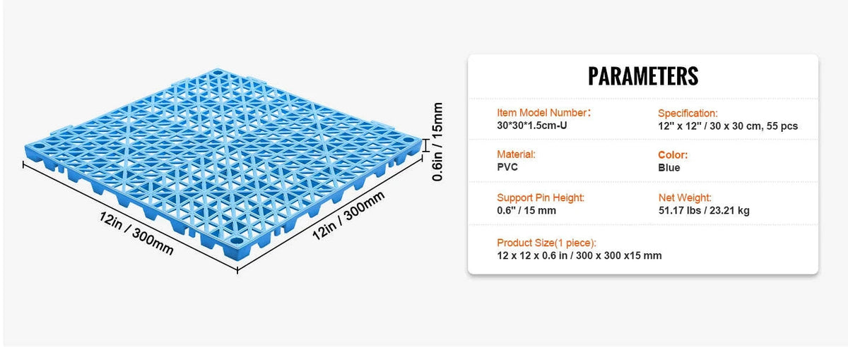 Interlocking PVC Drainage Floor Tiles 12x12 in Non-Slip Multi-Piece Package-Gray 12pcs / france