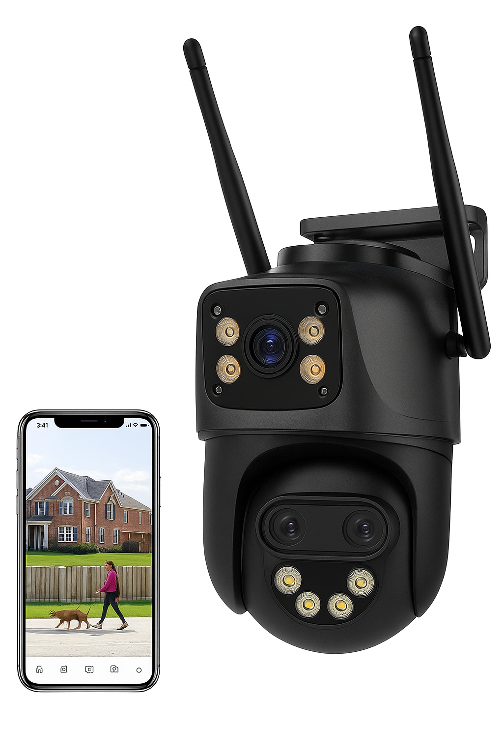 6K 9MP WiFi Outdoor PTZ Security Camera with Dual Screen, Three Lens, 8x Zoom