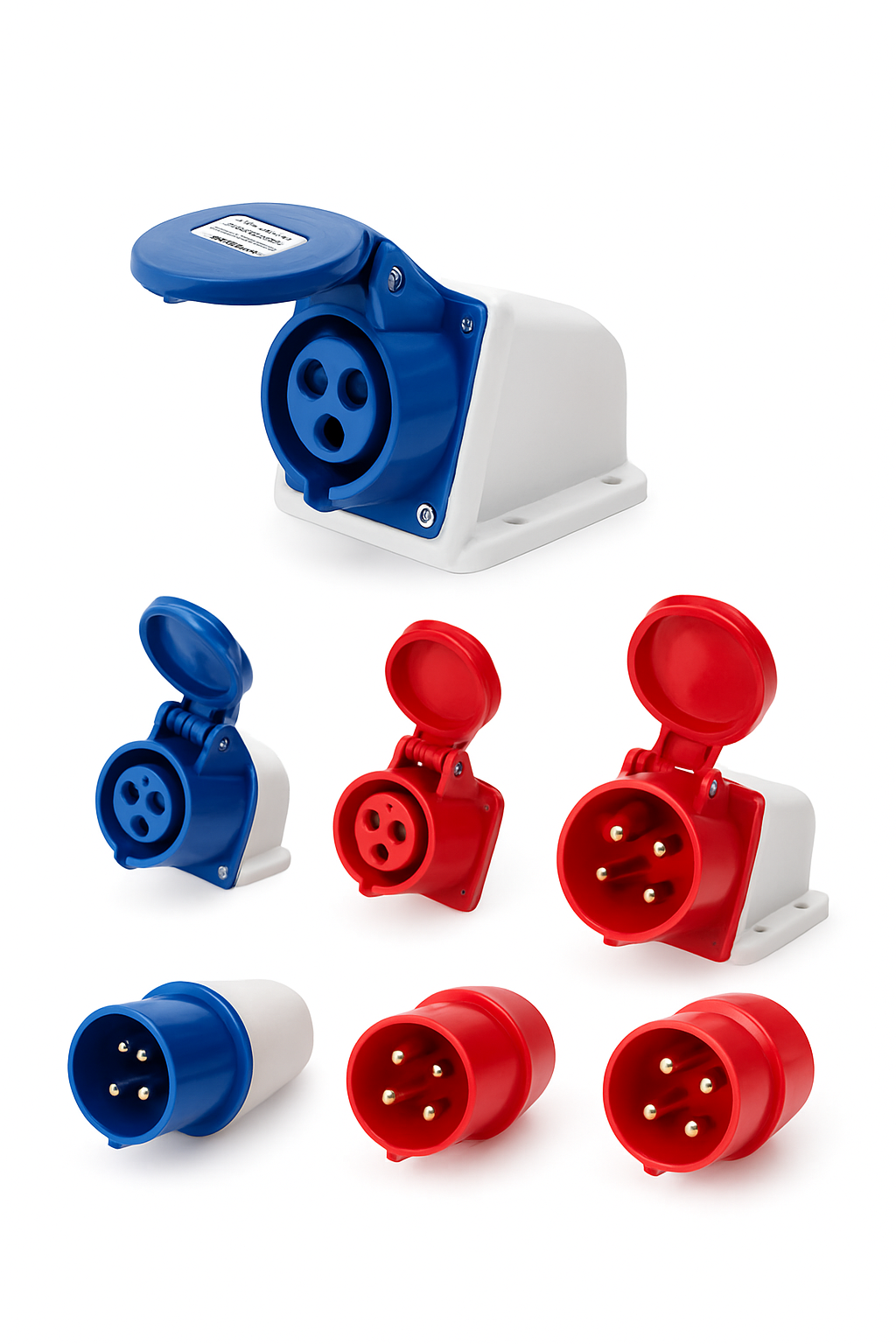 Conector industrial impermeable IP44 para enchufe y toma de corriente