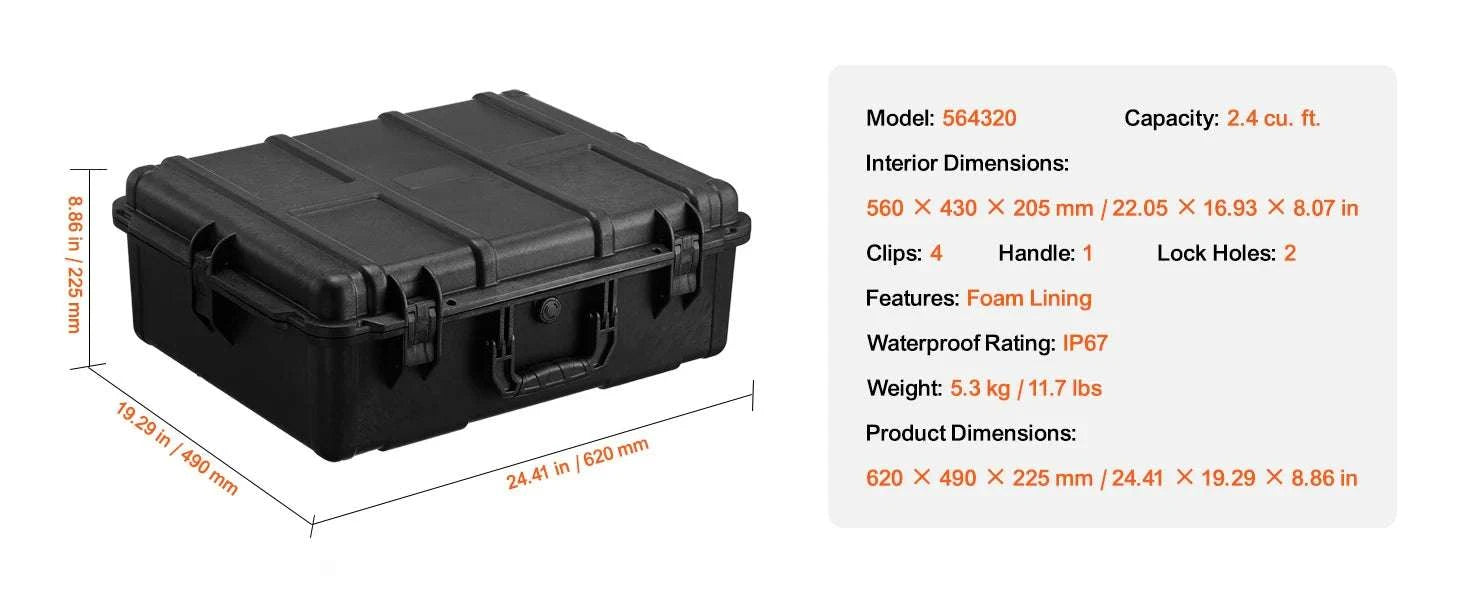 IP67 Waterproof Hard Case with Custom Foam & Secure Lock Design-1.6 cu.ft 2 Handles / United States