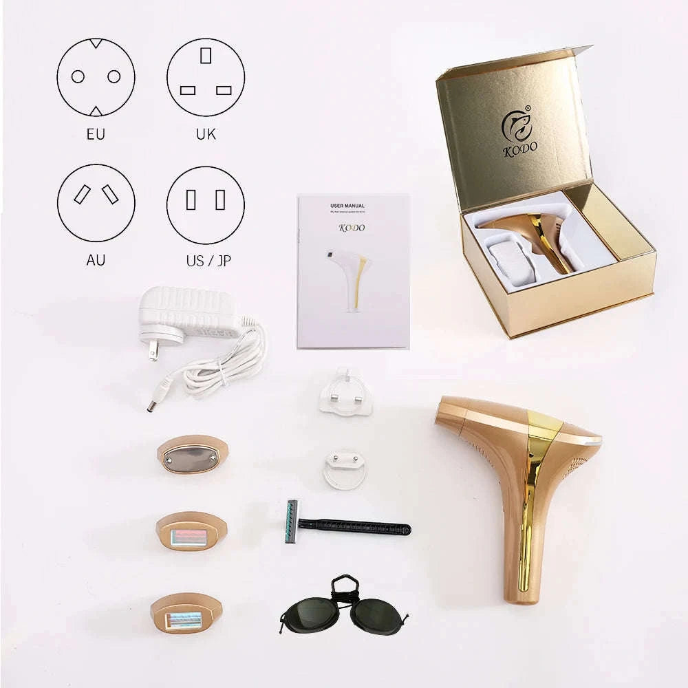 IPL Laser Hair Removal Device with Ice Cooling, 4-in-1 Face & Body-golden / JP / Mexico