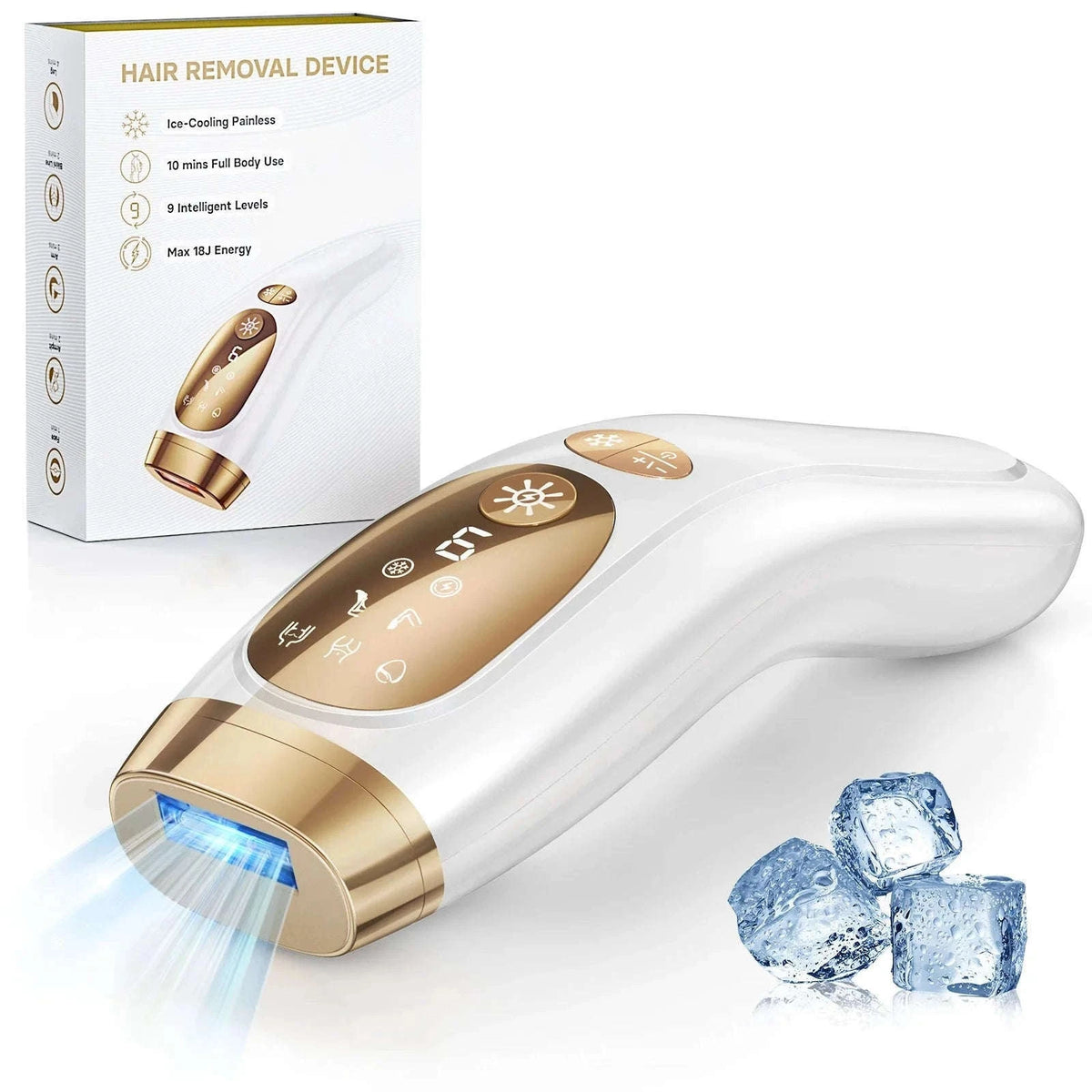 IPL Laser Hair Removal Device with Ice Cooling, Unlimited Flashes-WHITE / US Plug / United States