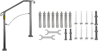Outdoor Stair Handrail for 4 or 5 Steps, Wrought Iron, Black