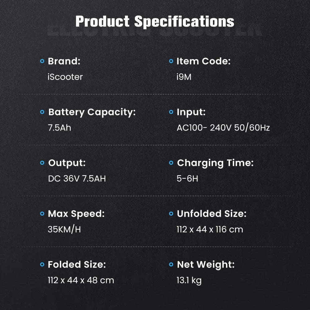 iScooter i9M Electric Scooter with 500W Motor and Pneumatic Tires-i9m / france