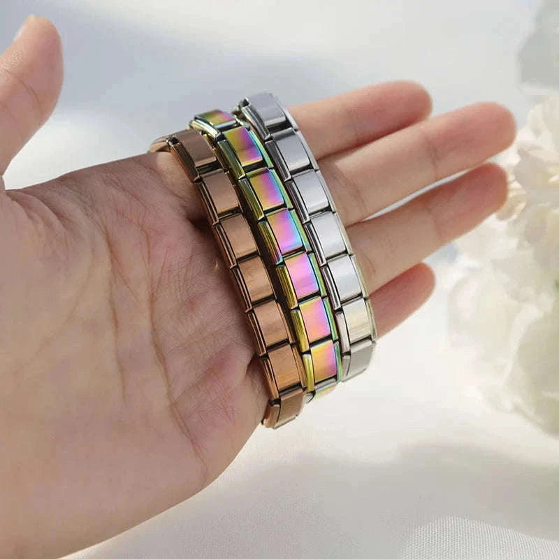 Italian Stainless Steel Charm Bracelet with Stretch Fit-B6 Silver / 17.5cm