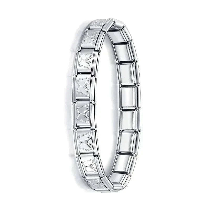 Italian Stainless Steel Charm Bracelet with Stretch Fit-B6 Silver / 17.5cm