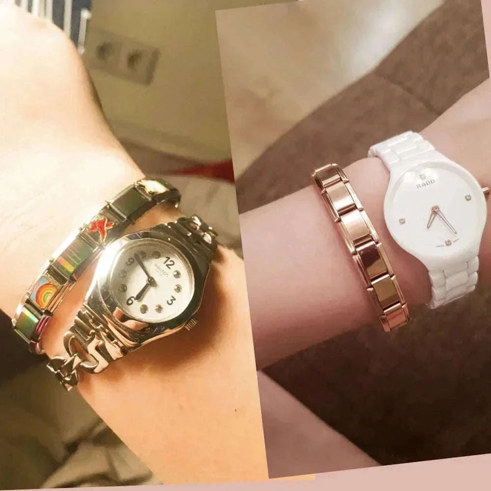 Italian Stainless Steel Charm Bracelet with Stretch Fit-B6 Silver / 17.5cm