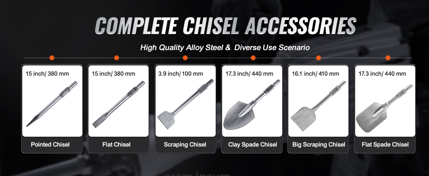 SucceBuy nedbrydningshammer med 1350 BPM, betonbrækker, 6含 6 chisels bits, chipsboks, 2200W elektrisk kæbhammers, tungt udvalg
