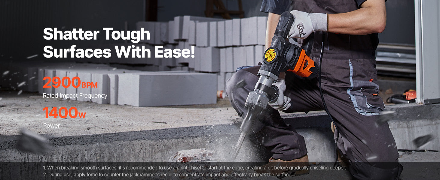 1400W Electric Demolition Jack Hammer with 2 Chisels