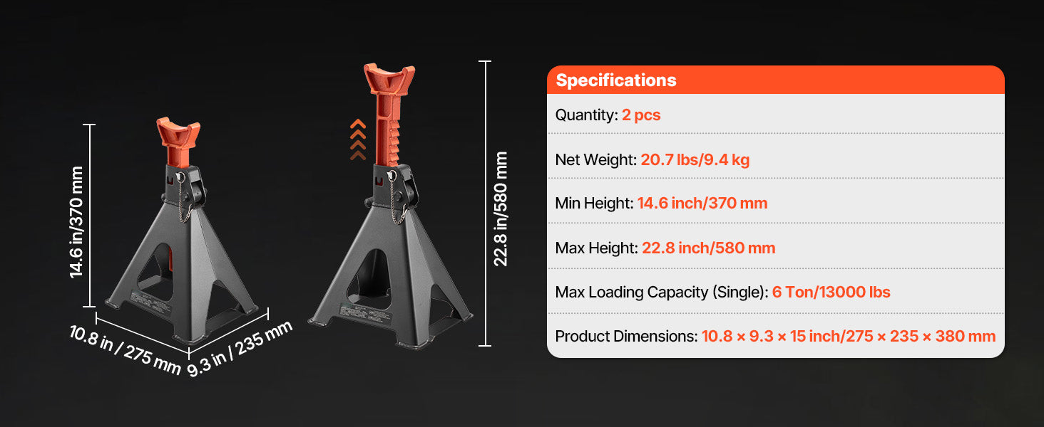 Heavy Duty Steel Jack Stands 3 Ton / 6 Ton with Locking