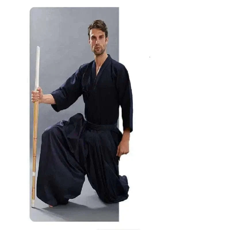 Japanese Martial Arts Uniform Set With Hakama for Kendo, Aikido & Iaido Practice-dark blue dark blue / 180